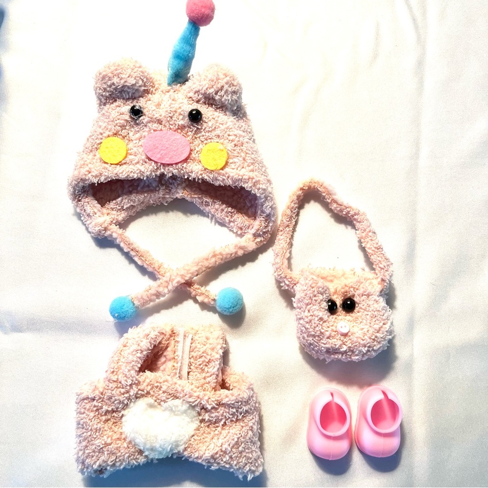 Adorable Pink Fuzzy Bear Labubu Doll Clothing Set - New - Picture 4 of 6